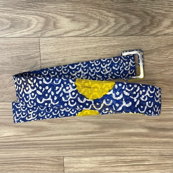 Samantha Sung Blue & Yellow Wavy Dotted Print Fabric Belt main image 4